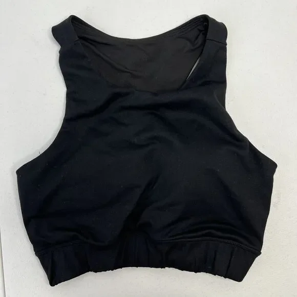 P'Tula Size S Sports Bra Black Racerback High Neck Women's Stretch Back Logo - Picture 2 of 8